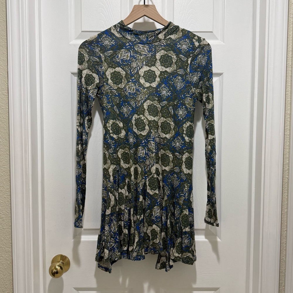 Free People Green and Blue Floral Long Sleeve tunic